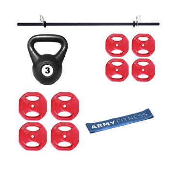 Imagen de Kit Barra 1.2mts + 24kg + Pesa Rusa + Tiraband