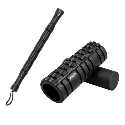 Imagen de Rolo Reforzado Pro Foam 33*14cm Negro+Stick Masajeador